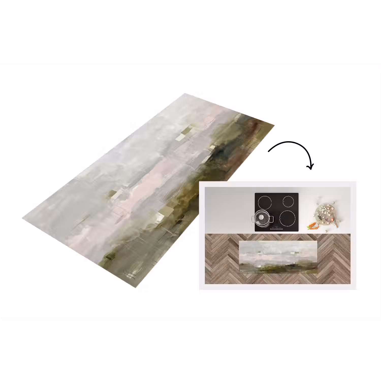Abstract - Gelaagd - Kunst - Modern - Grijs-Groen Keukenloper - keukenmat middel -3d