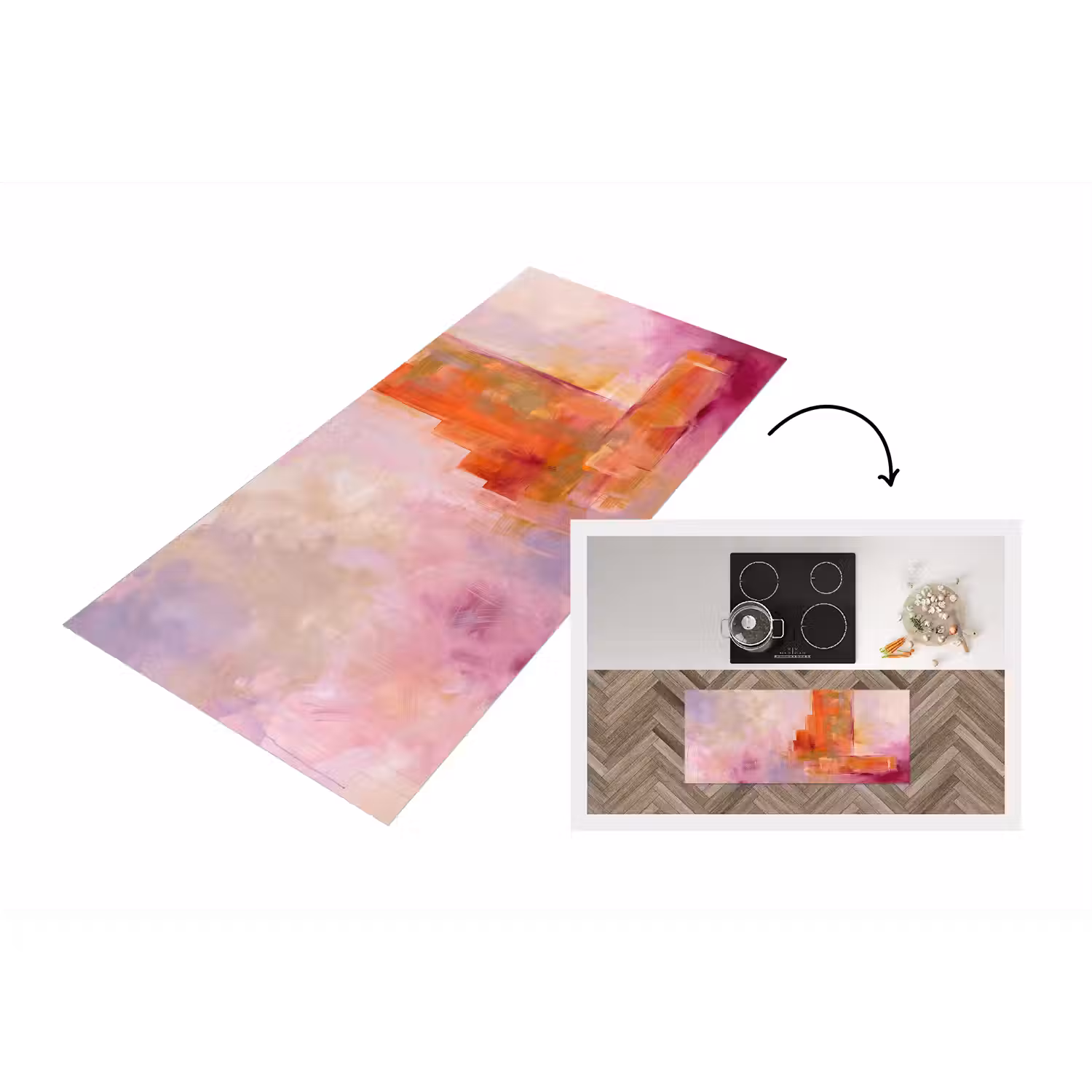 Abstract - Borstelstreken - Kunst - Paars - Goud Keukenloper - keukenmat middel -3d