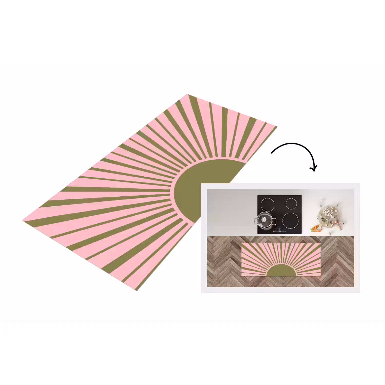 Abstract - Stralen - Grafisch - Roze - Groen Keukenloper - keukenmat middel -3d