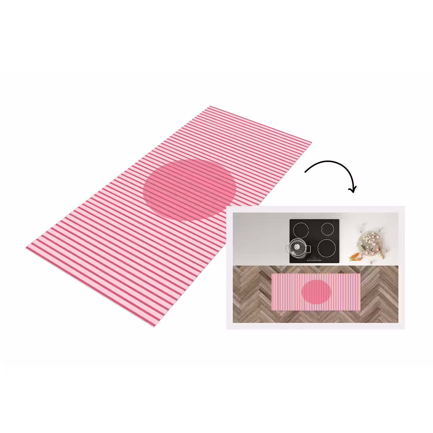 Abstract - Strepen - Ovaal - Roze - Modern Keukenloper - keukenmat middel -3d