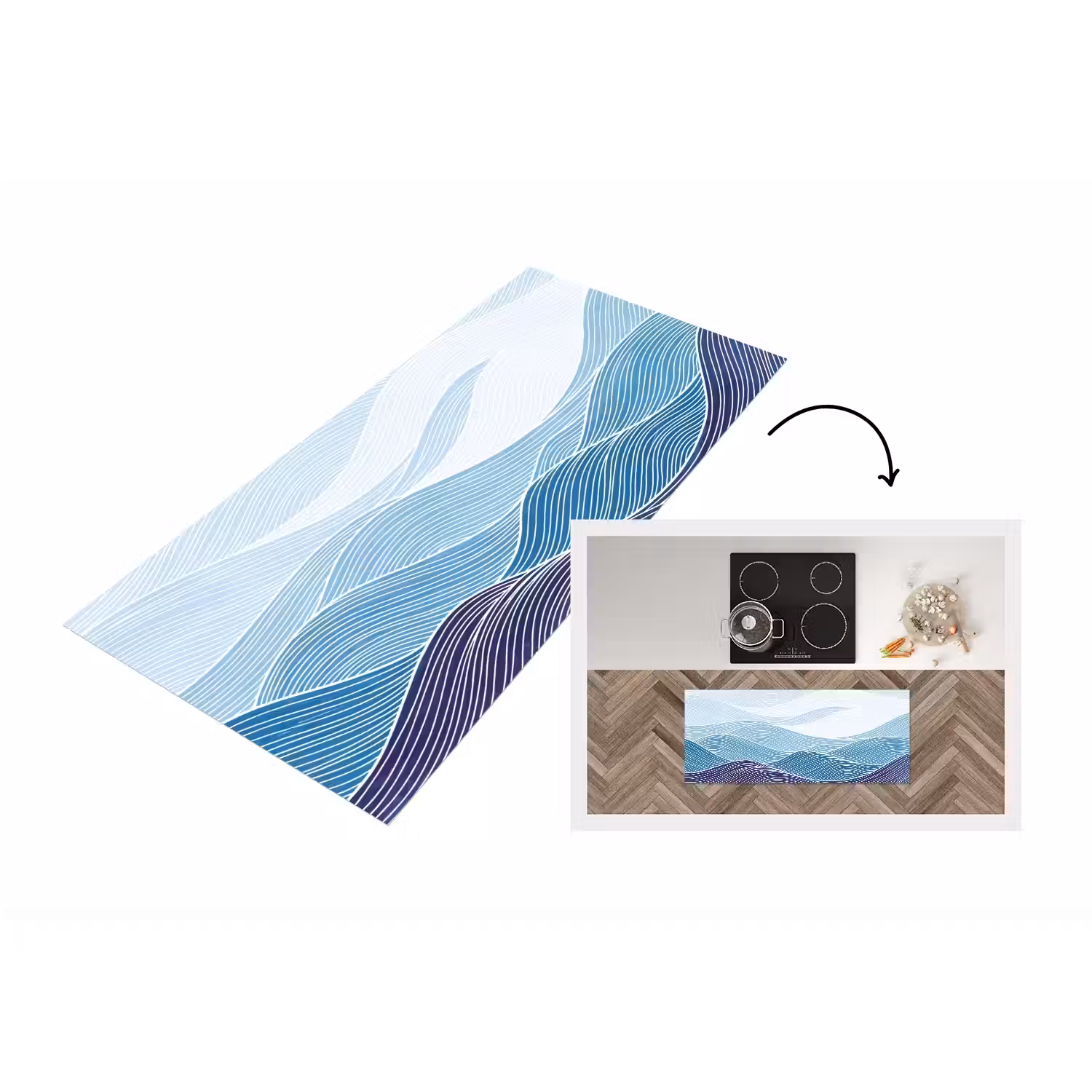 Abstract - Golven - Patroon - Blauw - Modern Keukenloper - keukenmat middel -3d