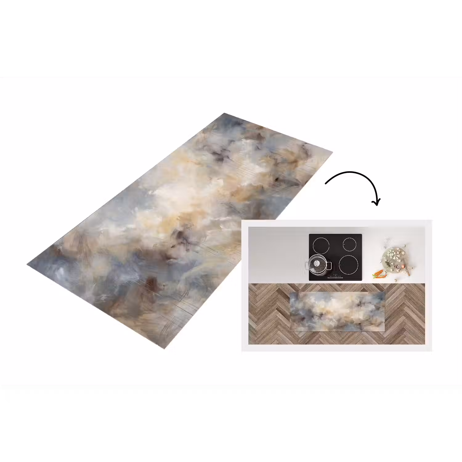 Abstract - Wolken - Sfeervol - Beige - Grijs Keukenloper - keukenmat middel -3d