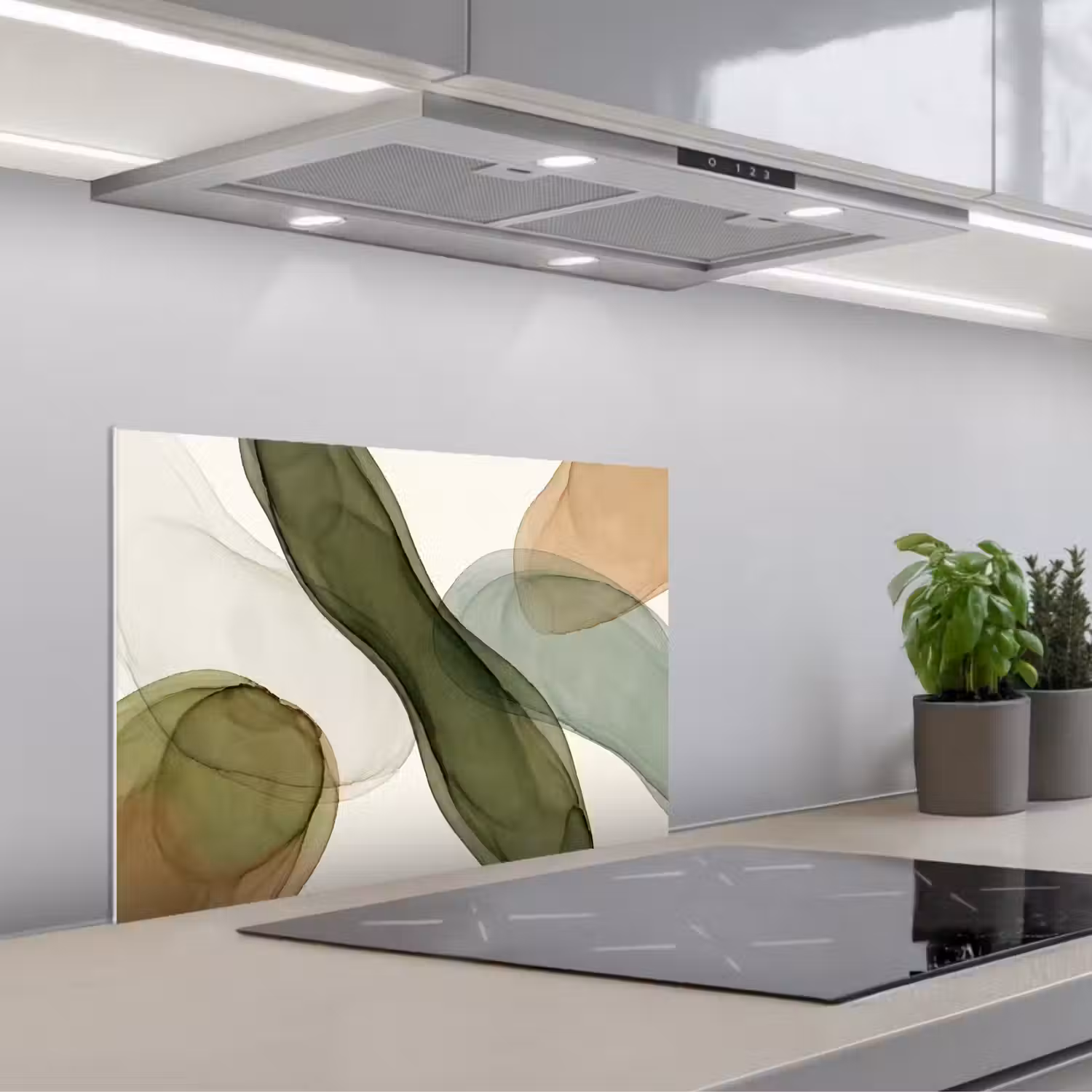 Abstract - Vormen - Modern - Kunst - Groen - Bruin keuken achterwand spatscherm klein -3d_schuin