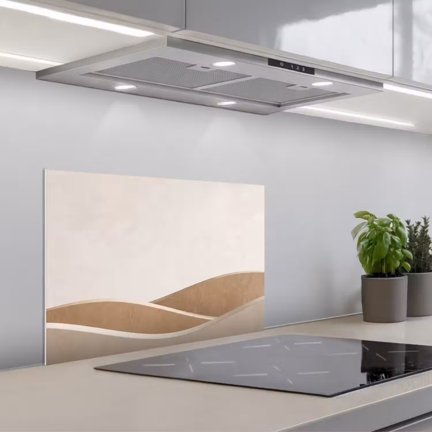 Abstract - Golven - Modern - Beige keuken achterwand spatscherm klein -3d_schuin
