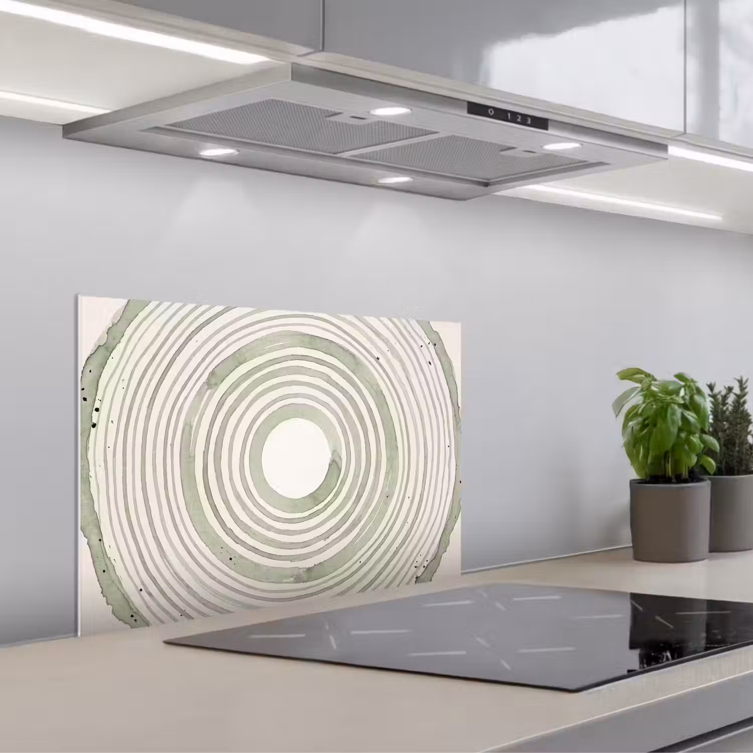 Abstractie - Cirkels - Waterverf - Groen - Modern keuken achterwand spatscherm klein -3d_schuin