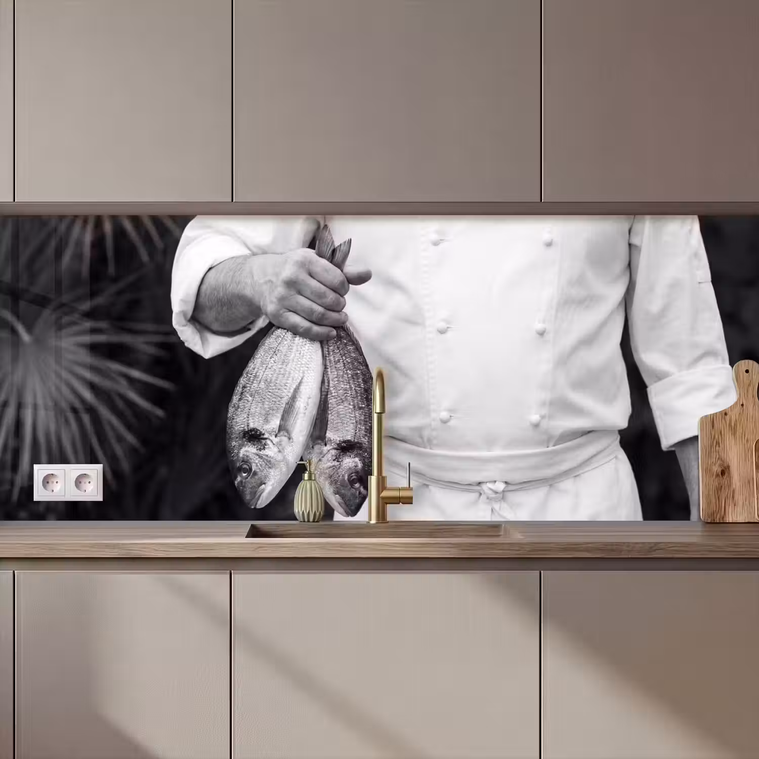 Vissen - Chef - Zwart - Wit keuken achterwand 2 middel zz_3dshopping