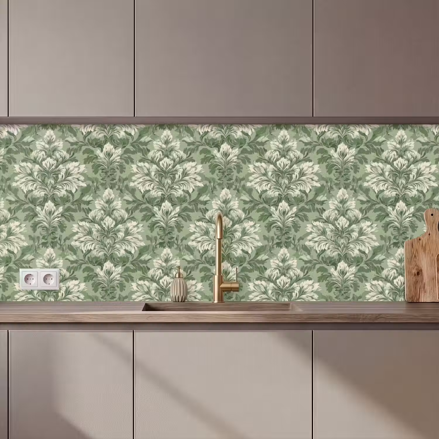Sierlijk - Lichtgroen - Planten - Patroon - Getailleerd keuken achterwand 2 middel 871 zz_3dshopping