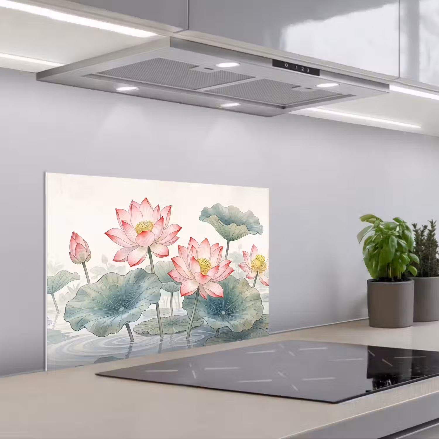 Aquarel - Lotusbloemen - Kleurrijk keuken achterwand spatscherm klein -3d_schuin
