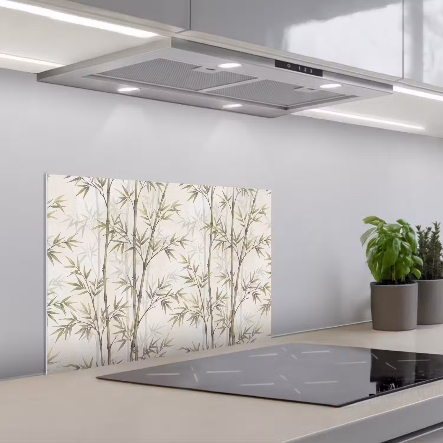 Bamboe - Bladeren - Natuur - Aquarel - Groen keuken achterwand spatscherm klein -3d_schuin