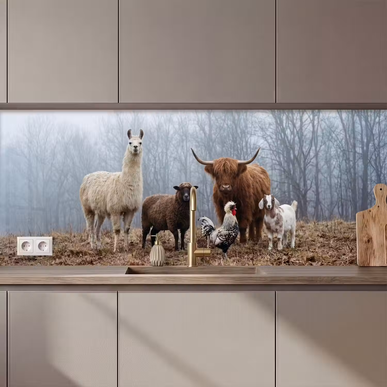Boerderijdieren - Groep - Mist - Natuur - Rustiek keuken achterwand 2 middel zz_3dshopping