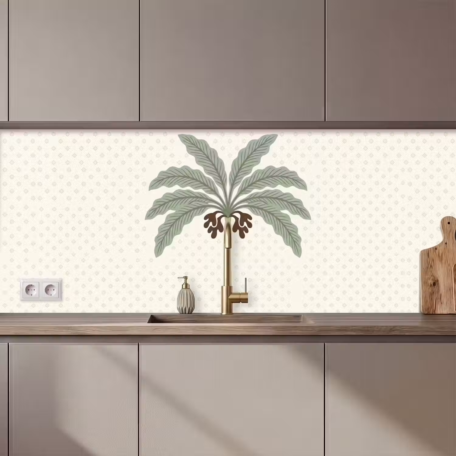 Boom - Bladeren - Groen - Decoratief - Beige keuken achterwand 2 middel zz_3dshopping