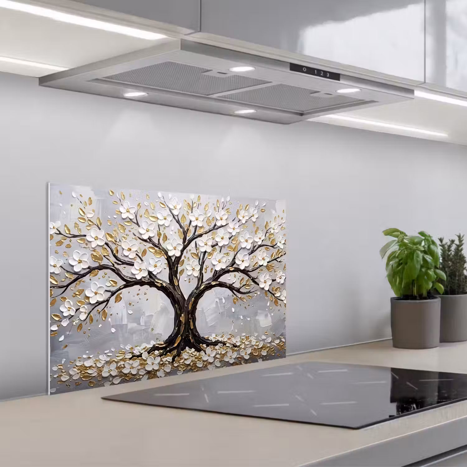 Boom - Bloemen - Natuur - Abstract - Wit keuken achterwand spatscherm klein -3d_schuin