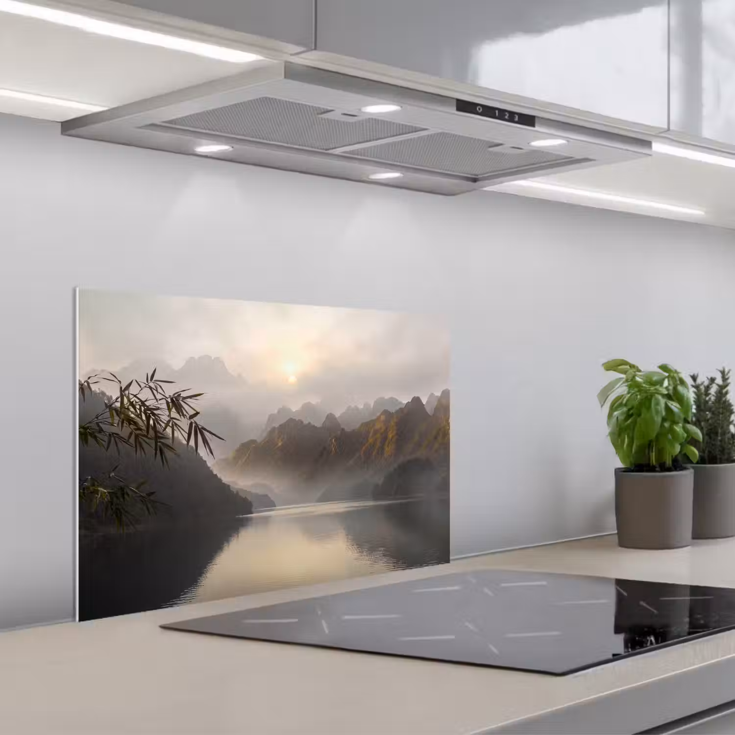 Bergen - Water - Mist - Natuur - Landschap keuken achterwand spatscherm klein -3d_schuin