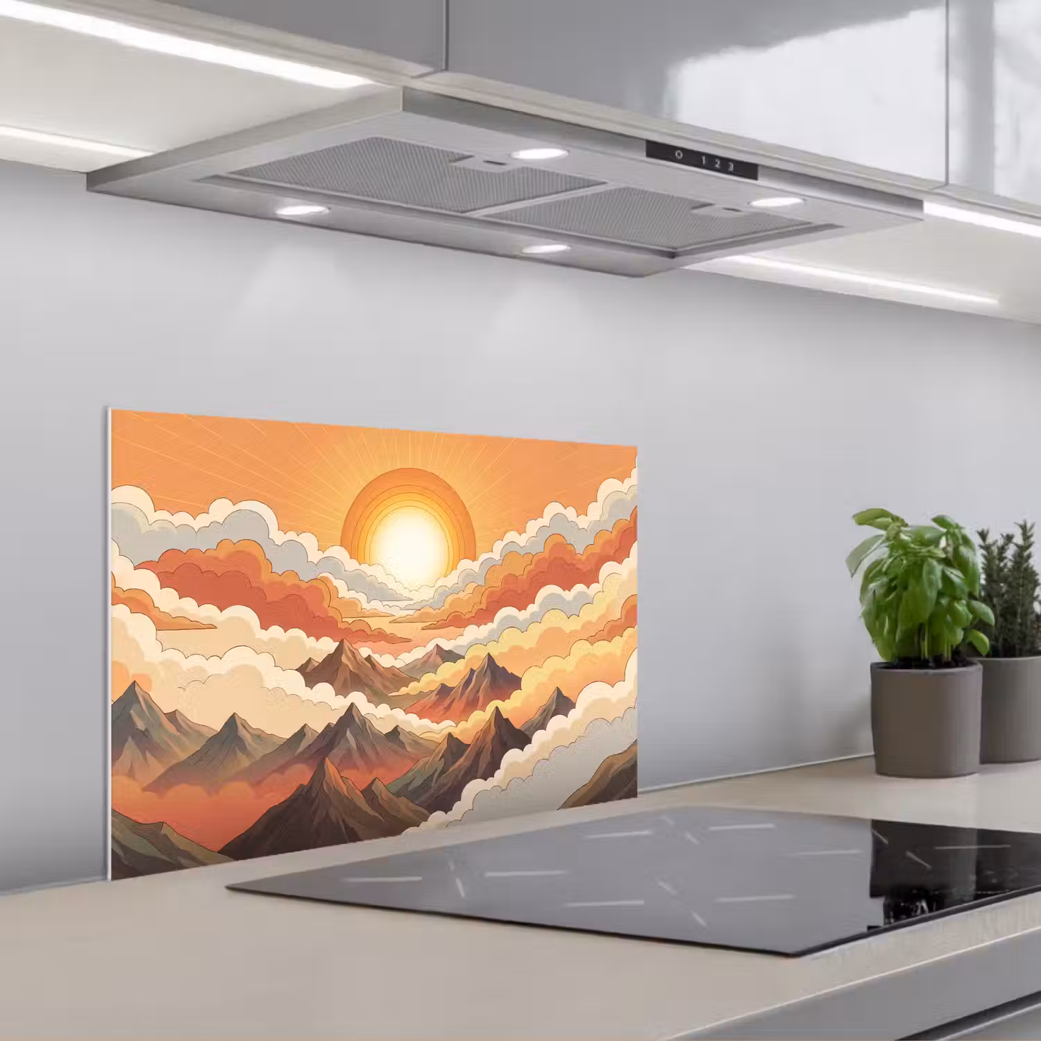 Bergen - Wolken - Natuur - Zonsopgang - Oranje keuken achterwand spatscherm klein -3d_schuin