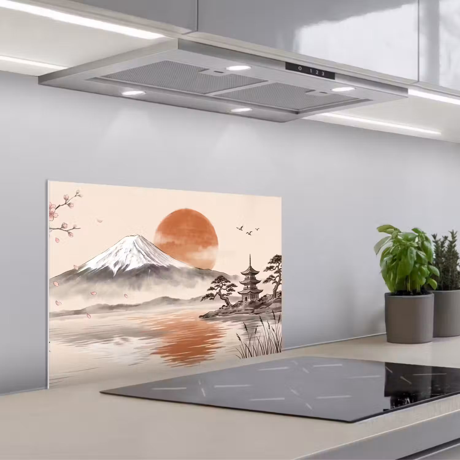 Bergtop - Meer - Bloesem keuken achterwand spatscherm klein -3d_schuin