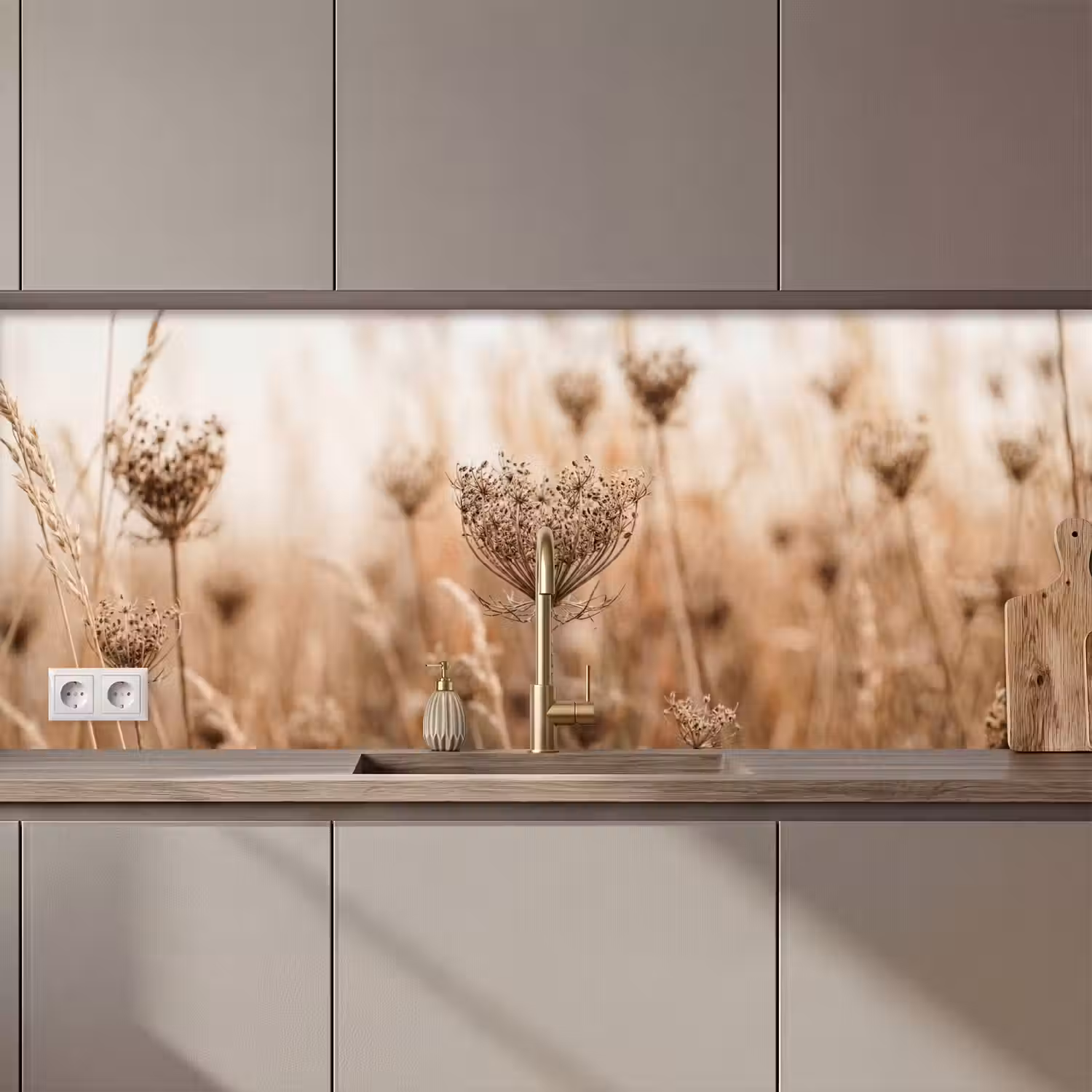Schermbloem - Droogbloem - Winter - Beige - Minimalistisch keuken achterwand 2 middel zz_3dshopping