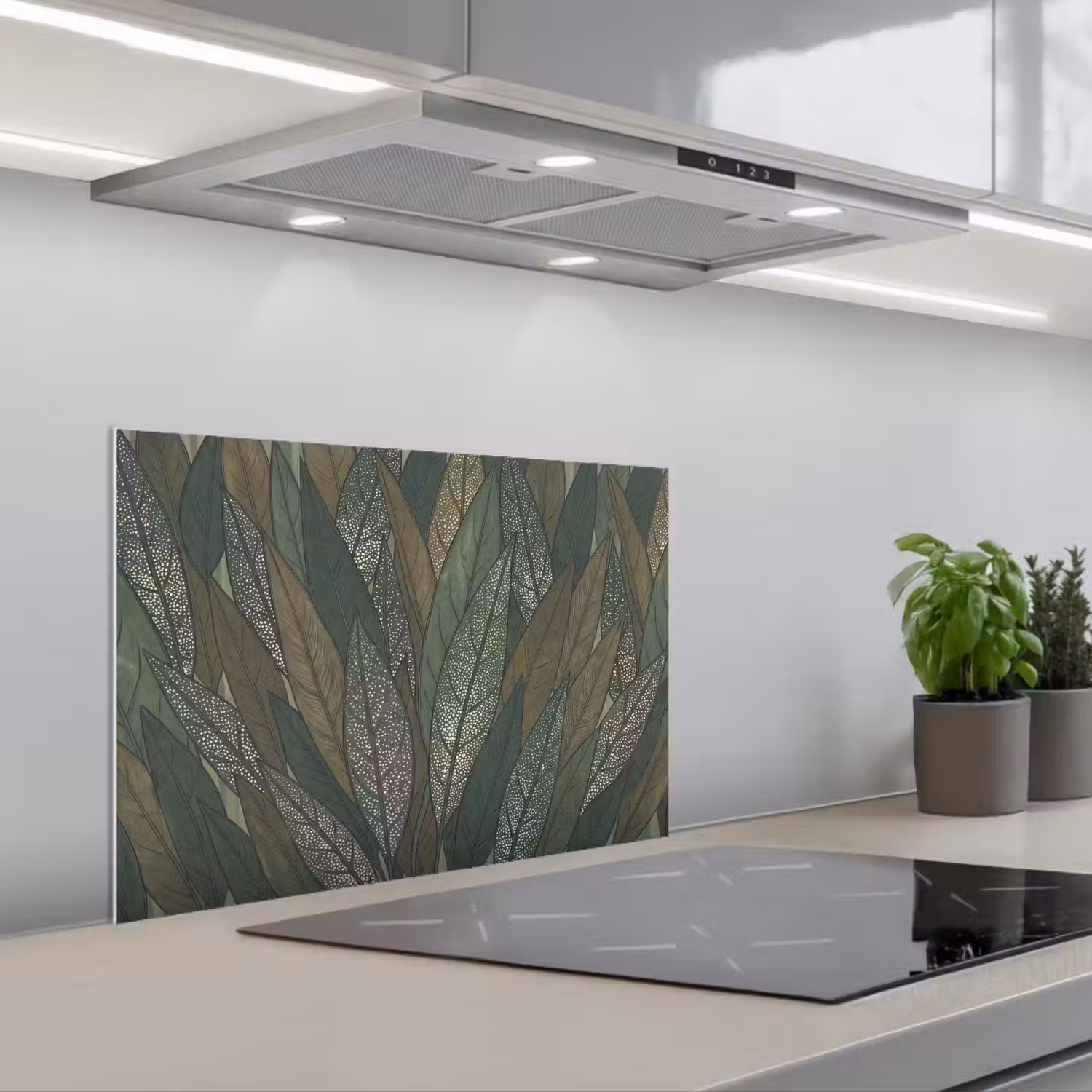 Bladeren - Patroon - Gestippeld - Natuur - Groen keuken achterwand spatscherm klein -3d_schuin