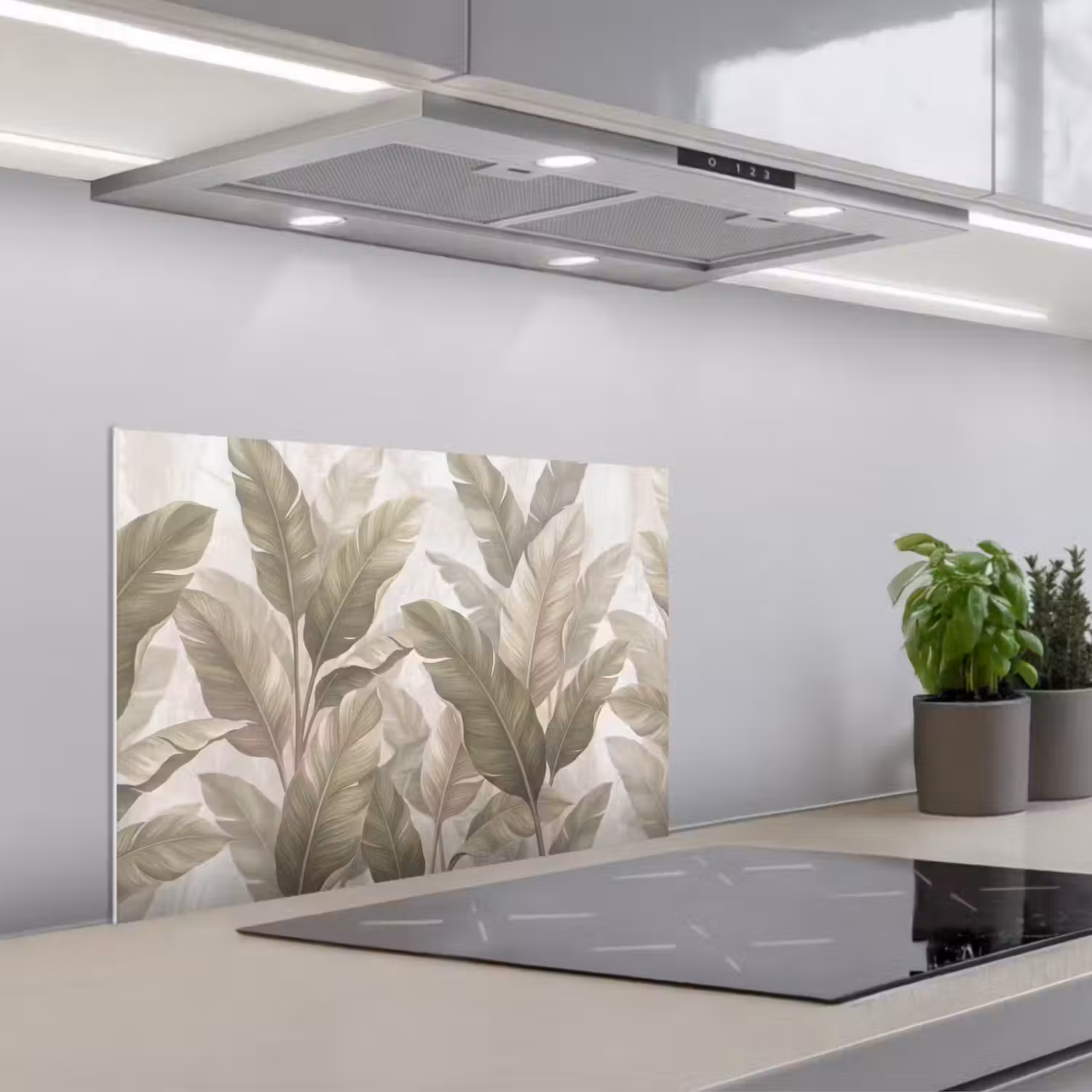 Bladeren - Tropisch - Natuur - Abstract - Beige keuken achterwand spatscherm klein -3d_schuin