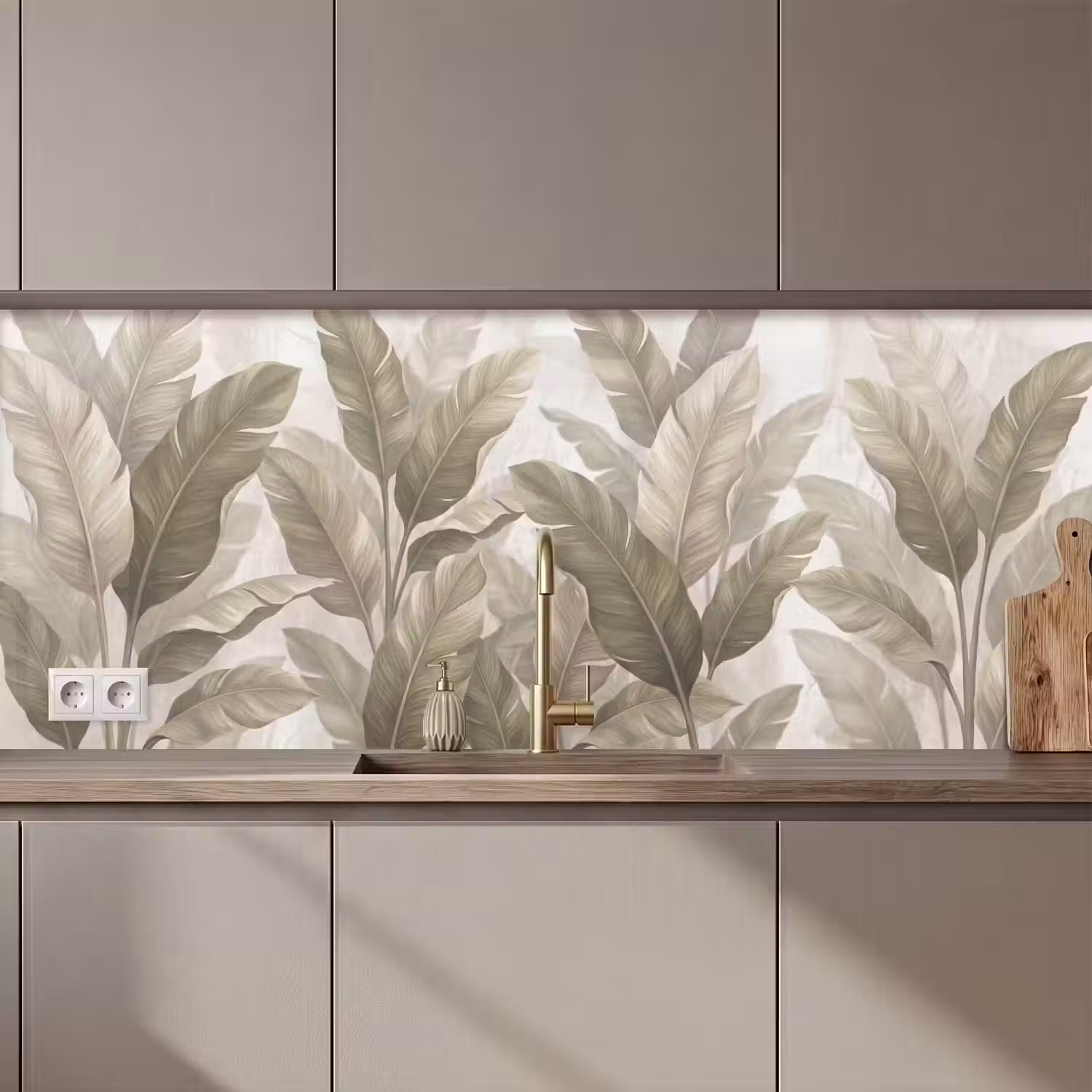 Bladeren - Tropisch - Natuur - Abstract - Beige keuken achterwand 2 middel zz_3dshopping