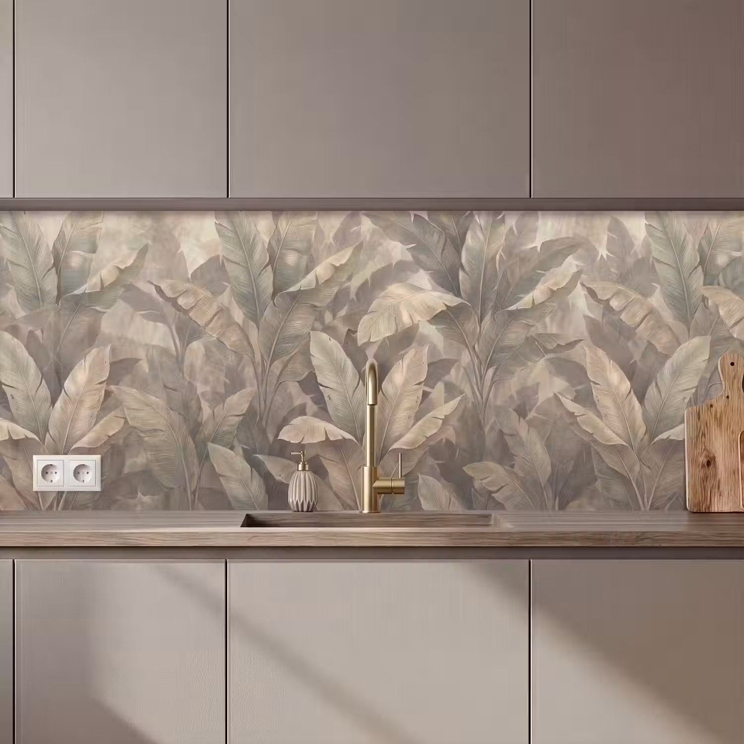 Bladeren - Tropisch - Natuur - Modern - Beige keuken achterwand 2 middel zz_3dshopping