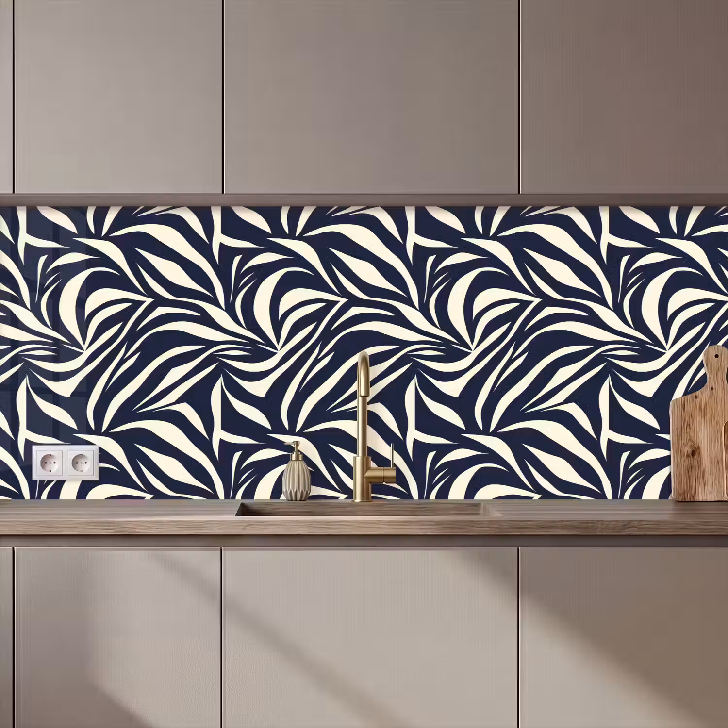 Bladvormen - Blauw - Patroon - Wit keuken achterwand 2 middel 871 zz_3dshopping