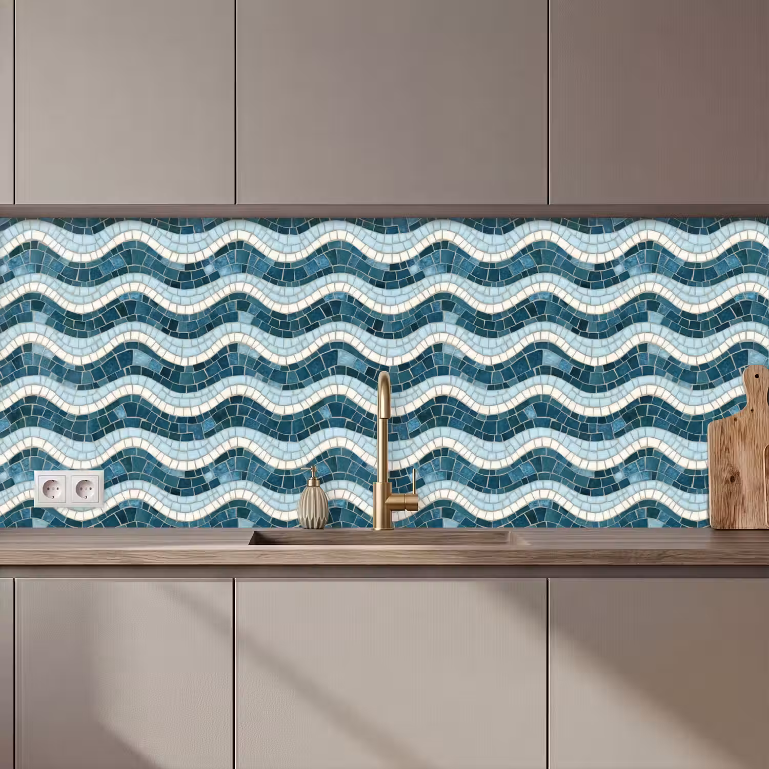 Blauw - Wit - Mozaïek - Golvend keuken achterwand 2 middel 871 zz_3dshopping