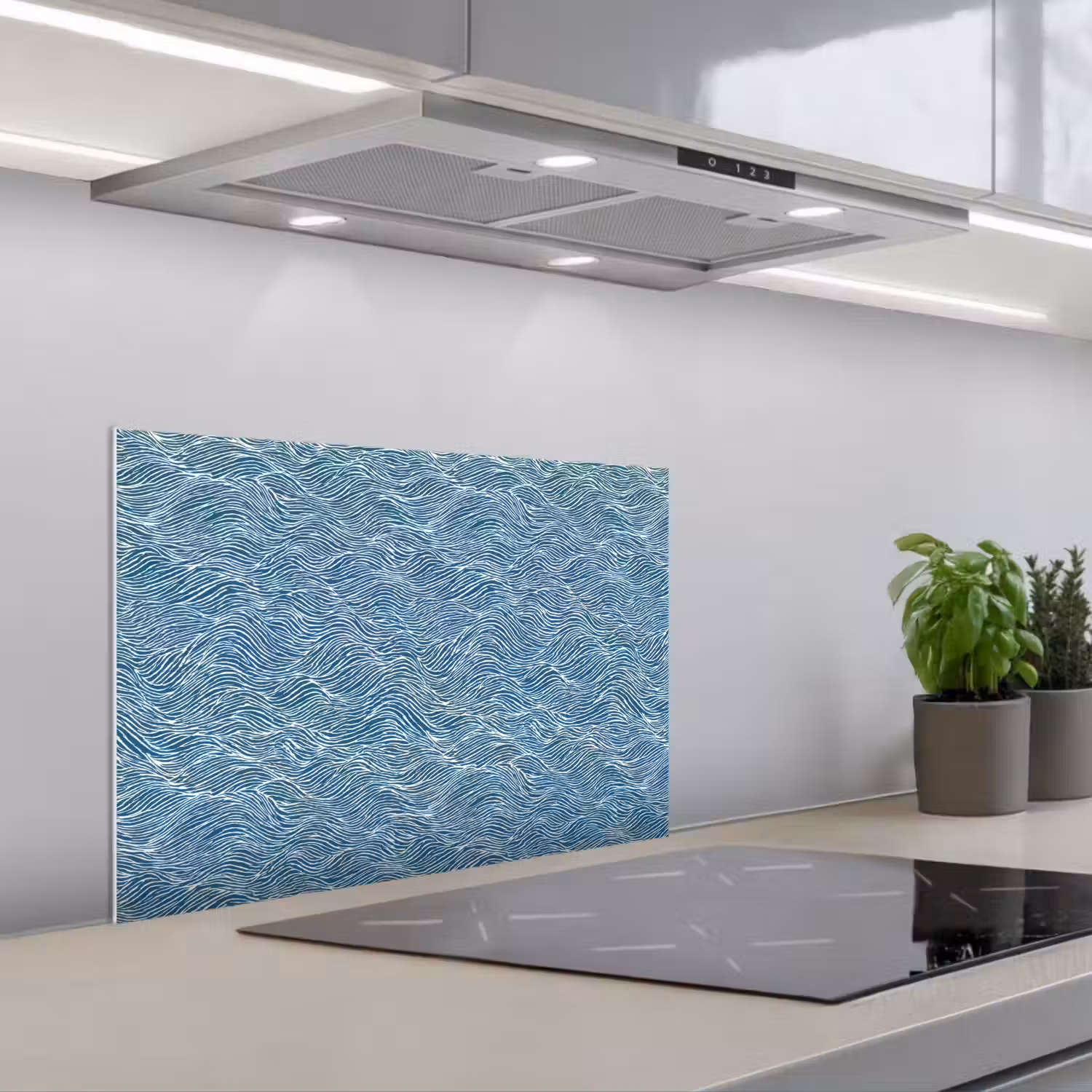 Blauw - Wit - Golven - Getekend - Textuur keuken achterwand spatscherm klein 900 -3d_schuin