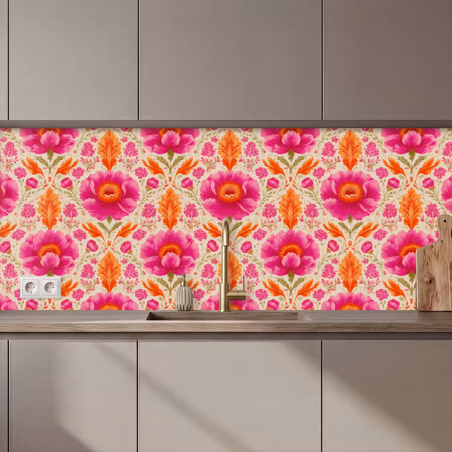 Bloemen - Barok - Roze - Oranje keuken achterwand 2 middel 871 zz_3dshopping