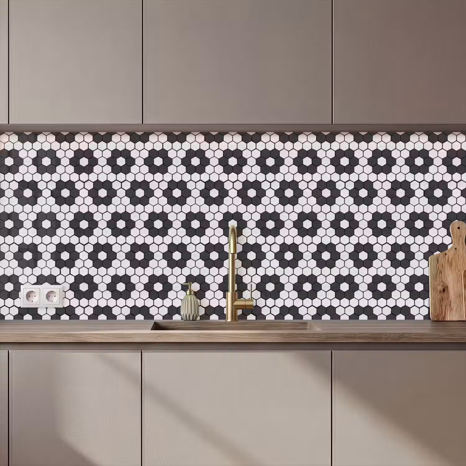 Bloem - Vorm - Patroon - Zwart keuken achterwand 2 middel 871 zz_3dshopping