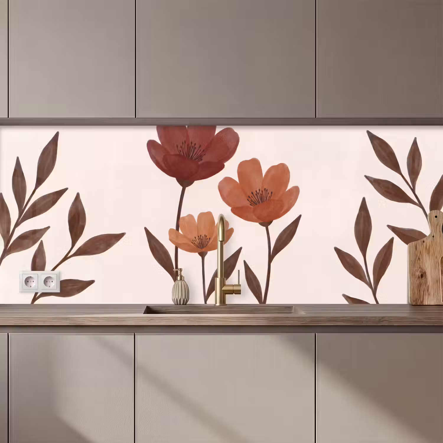 Bloemen - Abstract - Modern - Bruin - Decoratief keuken achterwand 2 middel zz_3dshopping