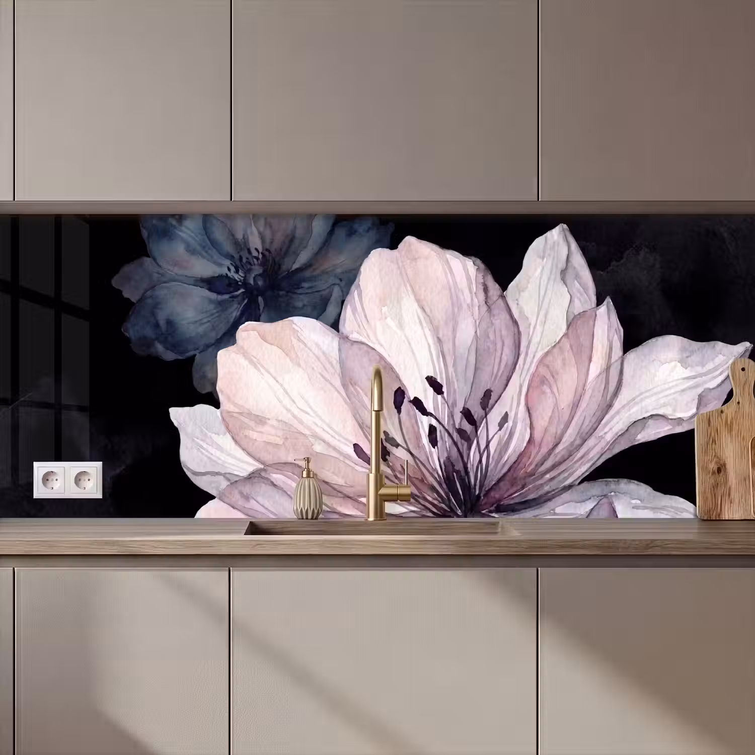 Bloemen - Aquarel - Modern - Roze - Donker keuken achterwand 2 middel zz_3dshopping