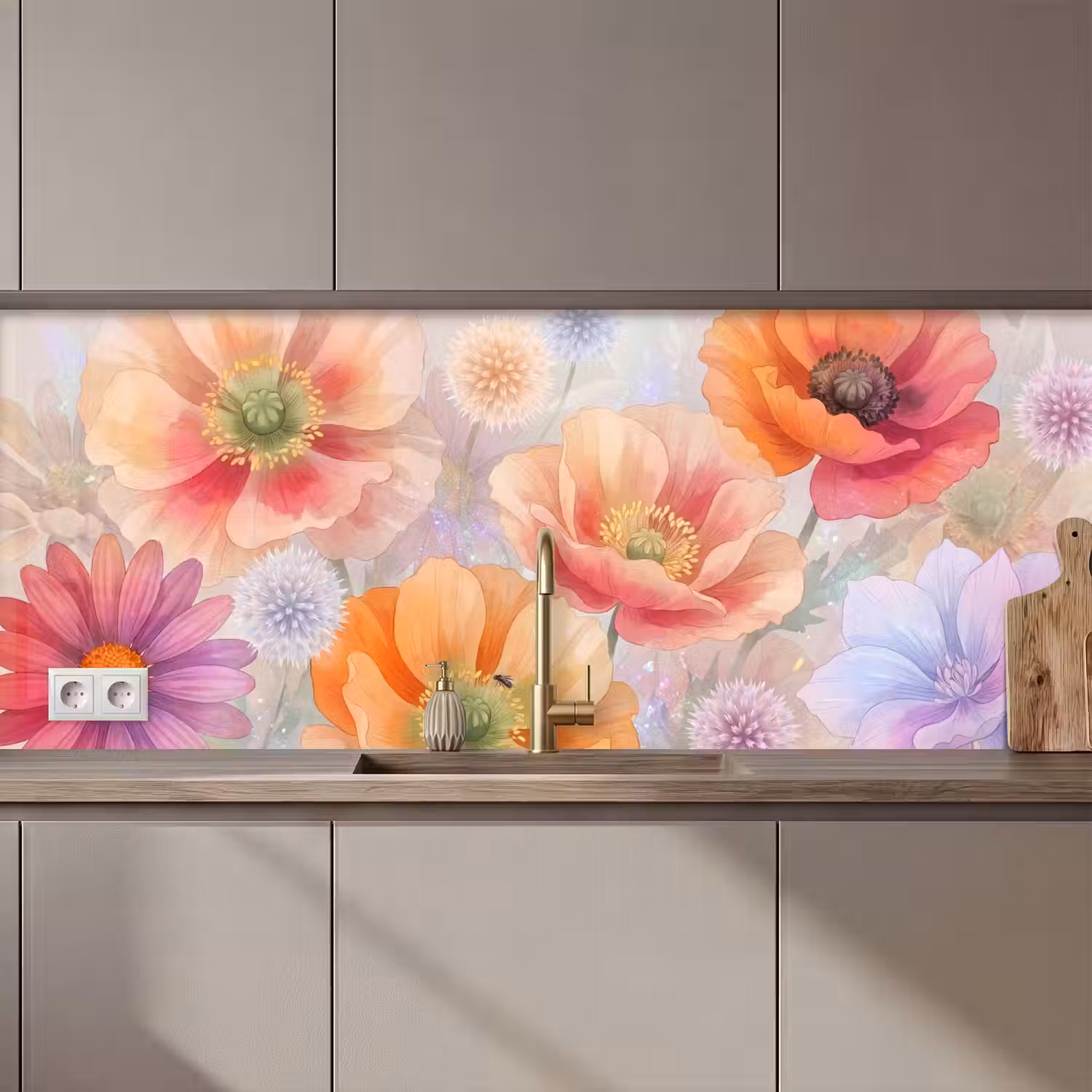 Bloemen - Aquarel - Natuur - Modern - Kleurrijk keuken achterwand 2 middel zz_3dshopping