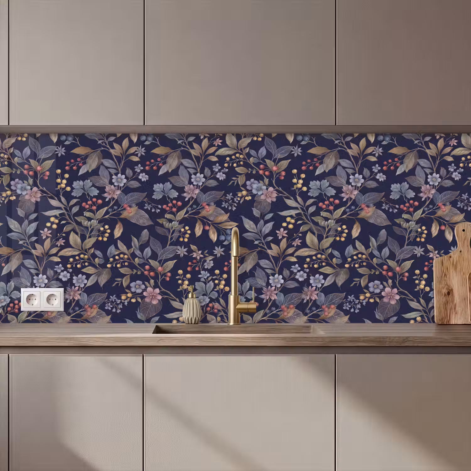 Bloemen - Bladeren - Patroon - Botanisch - Donkerblauw keuken achterwand 2 middel zz_3dshopping