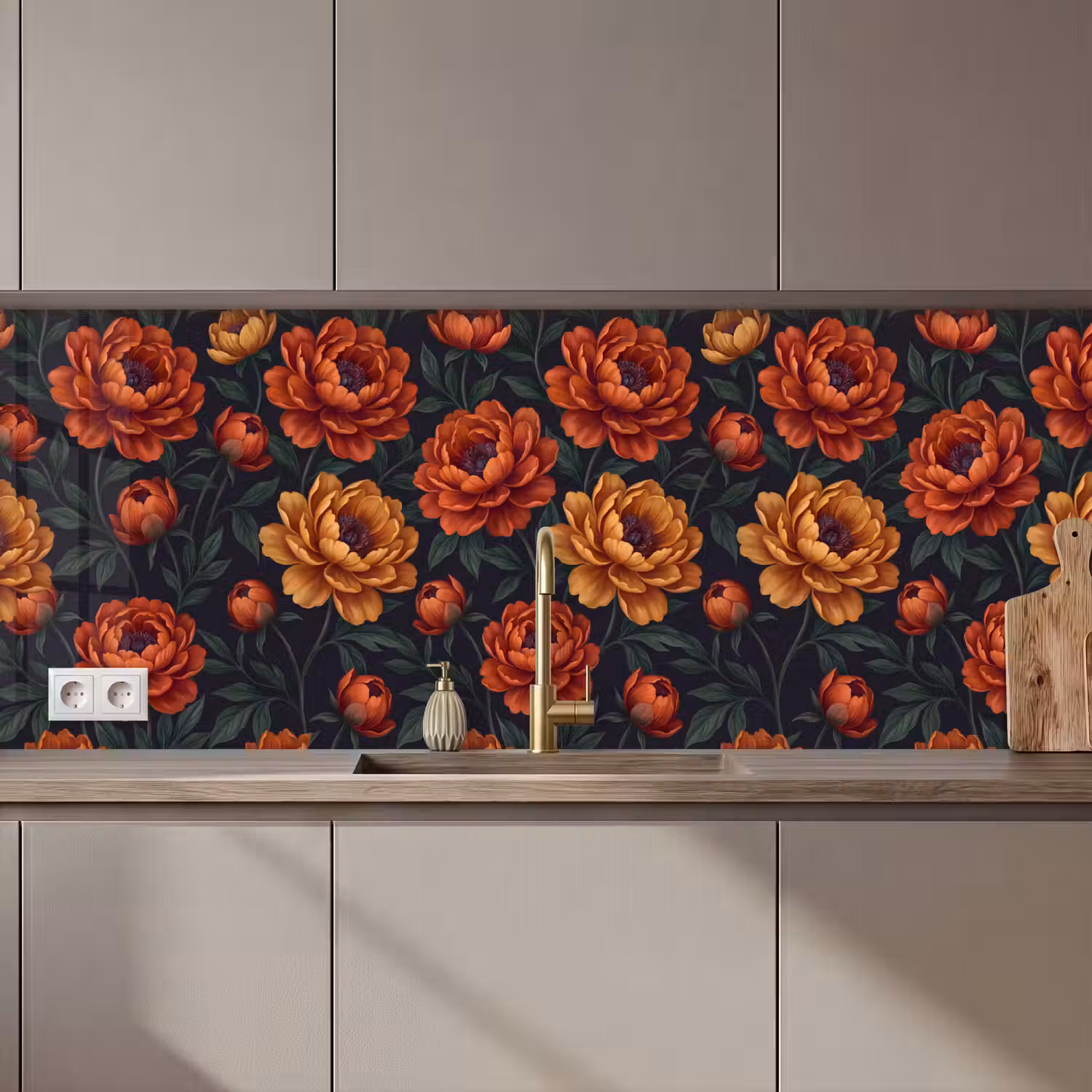 Bloemen - Bladeren - Natuur - Modern - Oranje keuken achterwand 2 middel zz_3dshopping