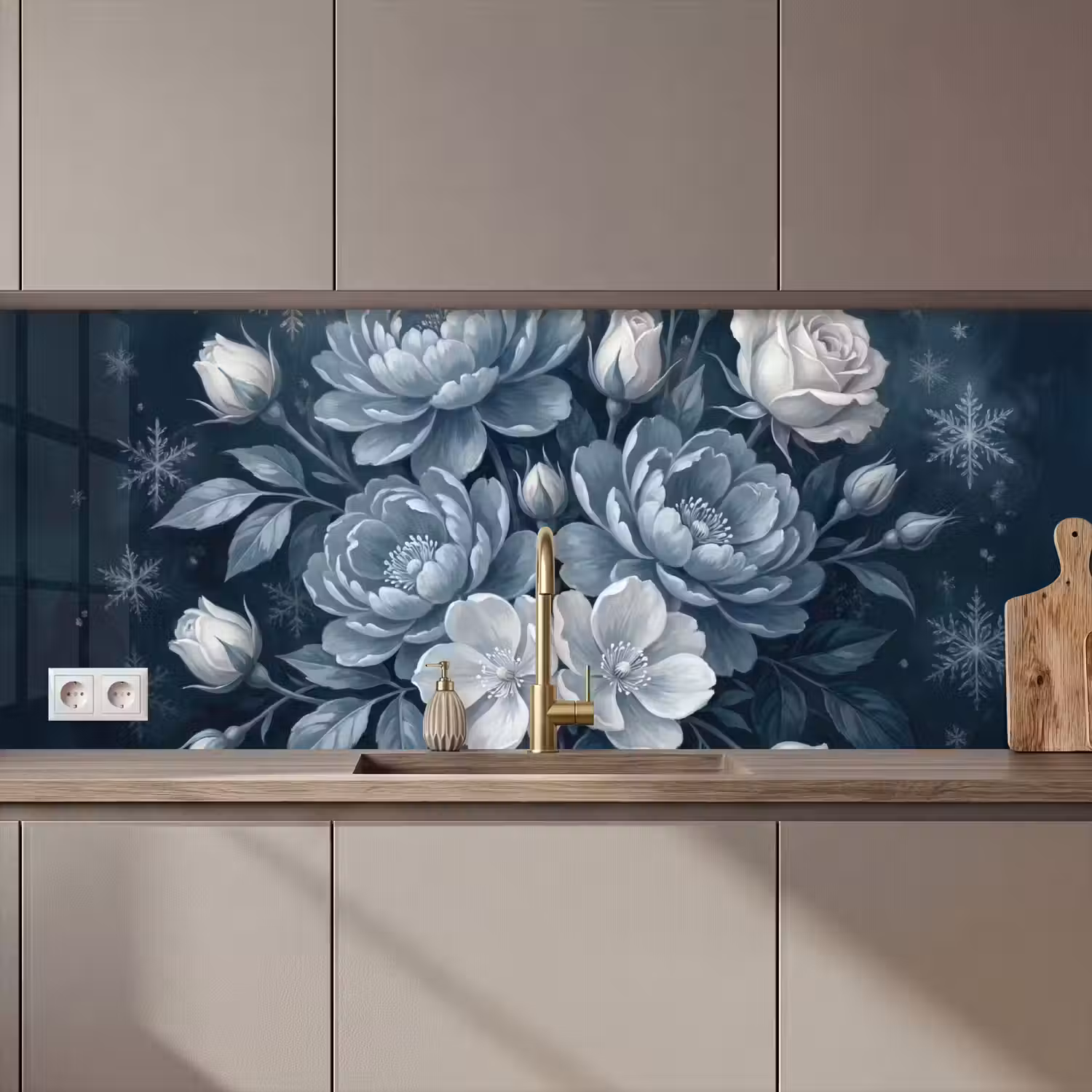 Bloemen - Boeket - Winter - Abstract - Blauw keuken achterwand 2 middel zz_3dshopping
