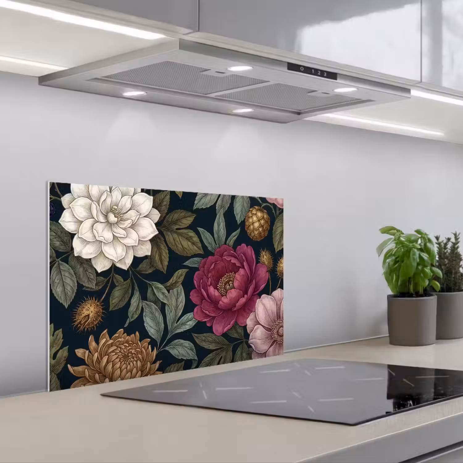 Bloemen - Botanisch - Illustratie - Donker - Vintage keuken achterwand spatscherm klein -3d_schuin