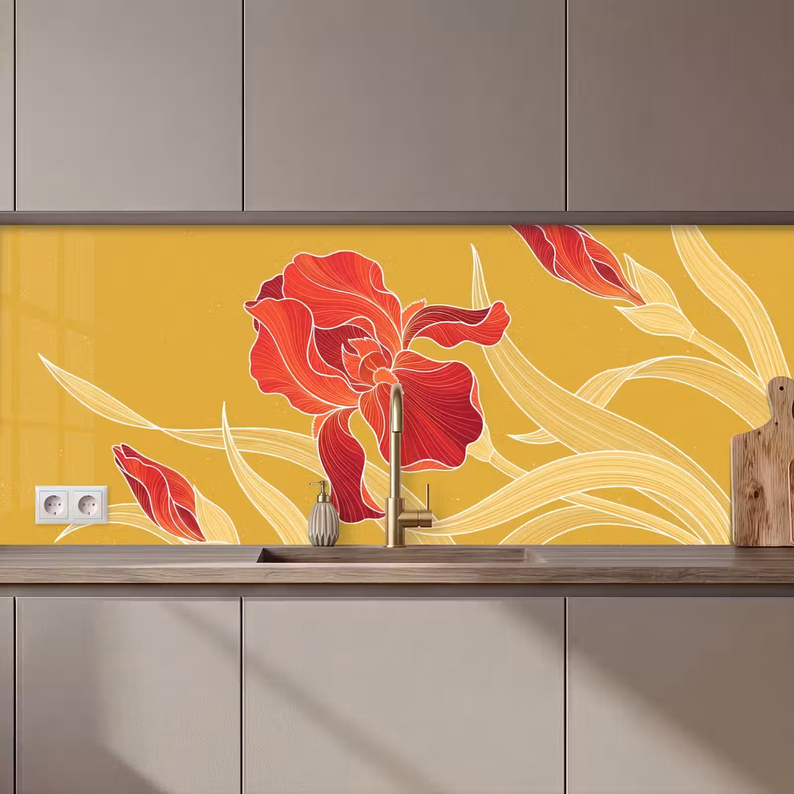 Küchenrückwand - Blumen – Illustration – Rot - Bloemen - Illustratie - Rood keuken achterwand 2 middel zz_3dshopping