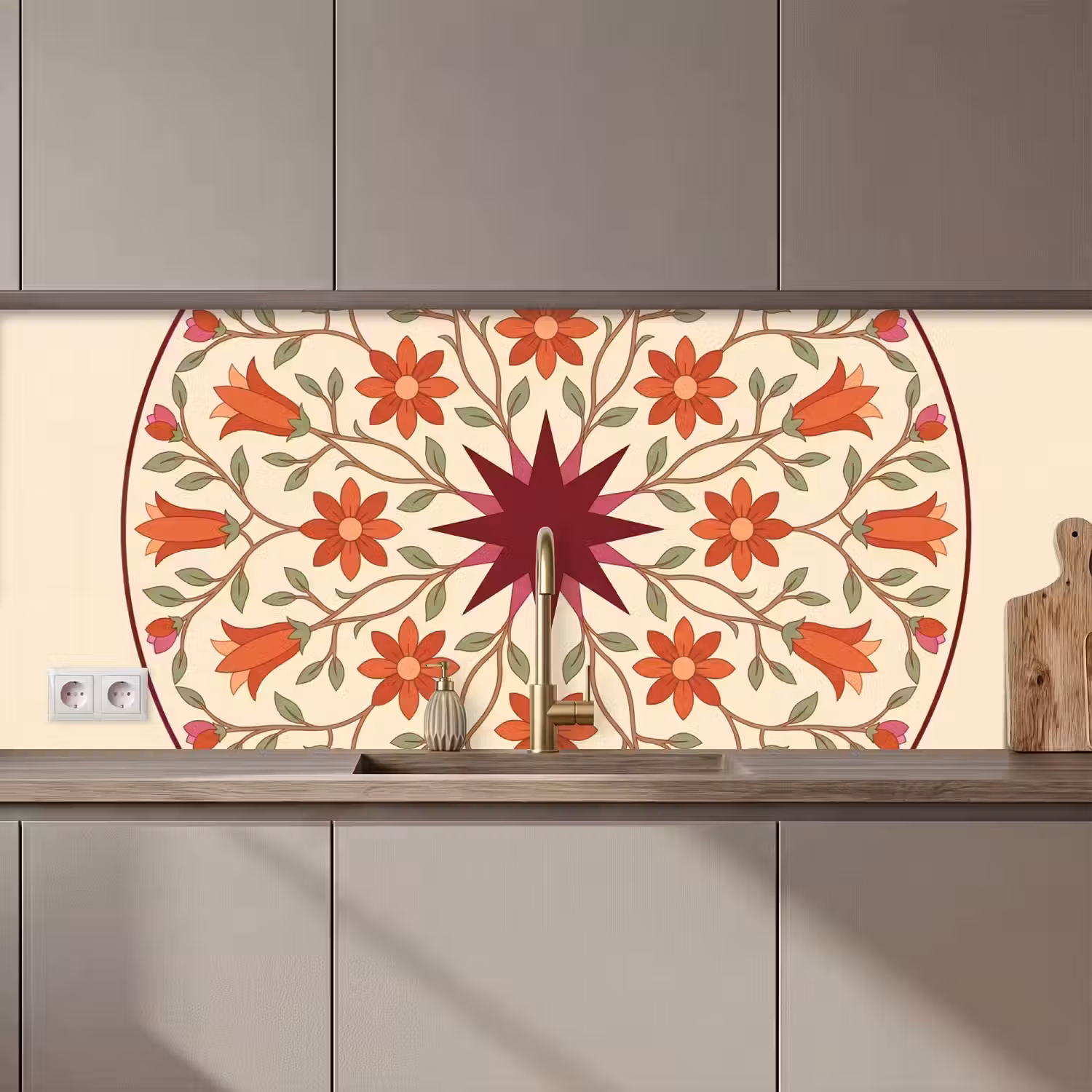 Bloemen - Mandala - Decoratief - Rood keuken achterwand 2 middel zz_3dshopping