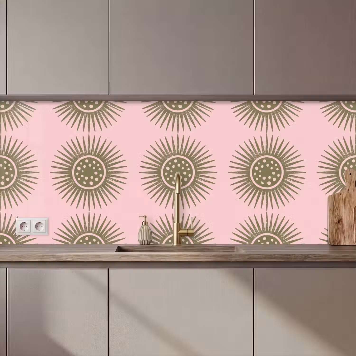 Bloemen - Patroon - Abstract - Roze - Groen keuken achterwand 2 middel zz_3dshopping