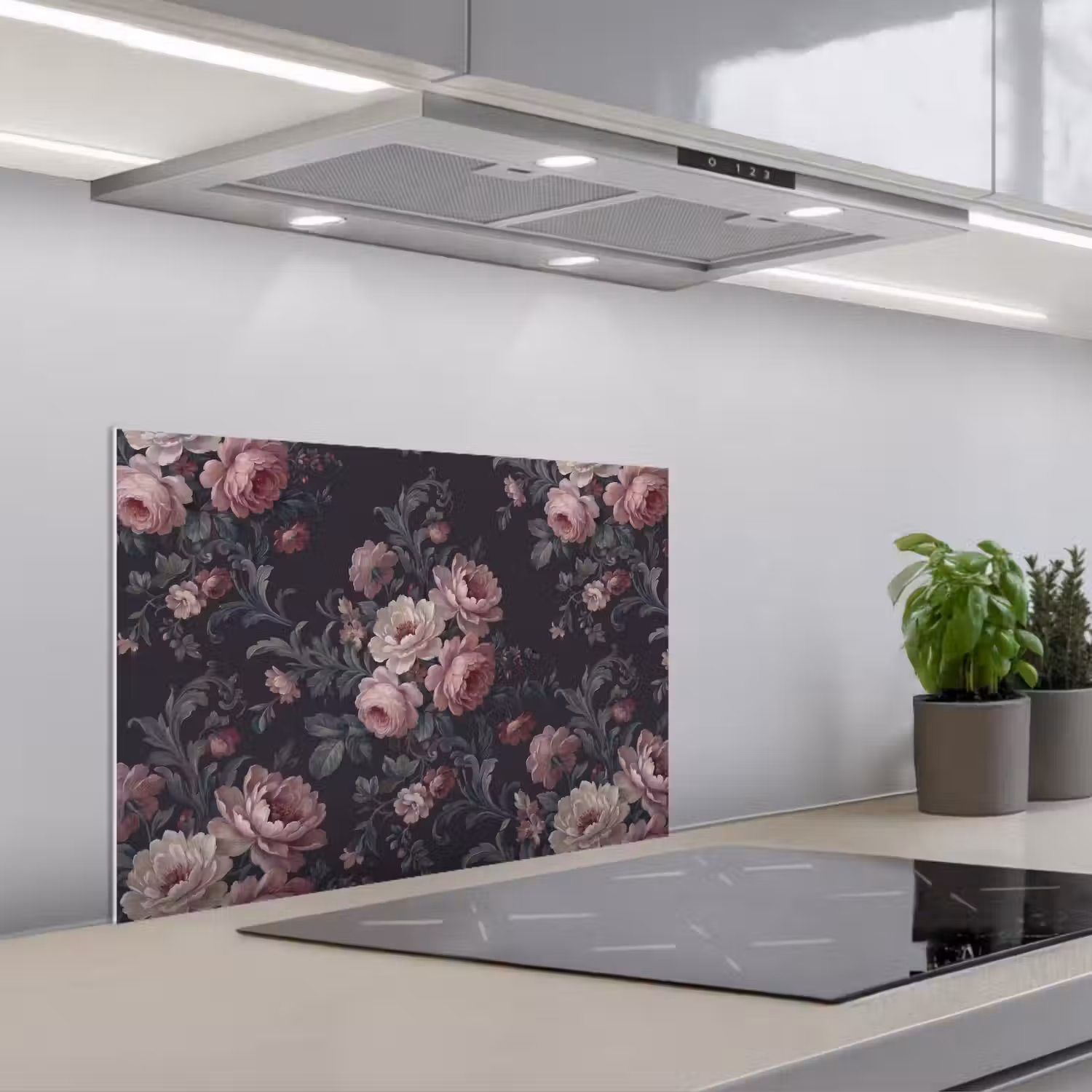 Bloemen - Patroon - Sierlijk - Roze - Donker keuken achterwand spatscherm klein -3d_schuin