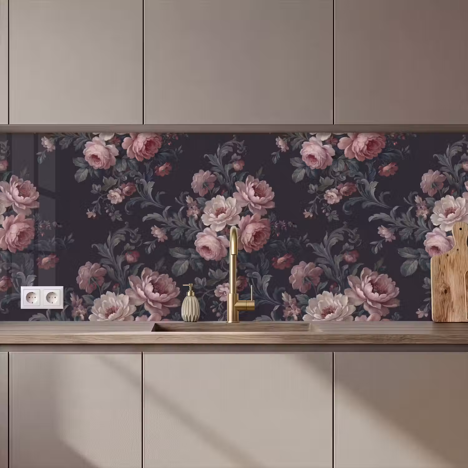 Bloemen - Patroon - Sierlijk - Roze - Donker keuken achterwand 2 middel zz_3dshopping
