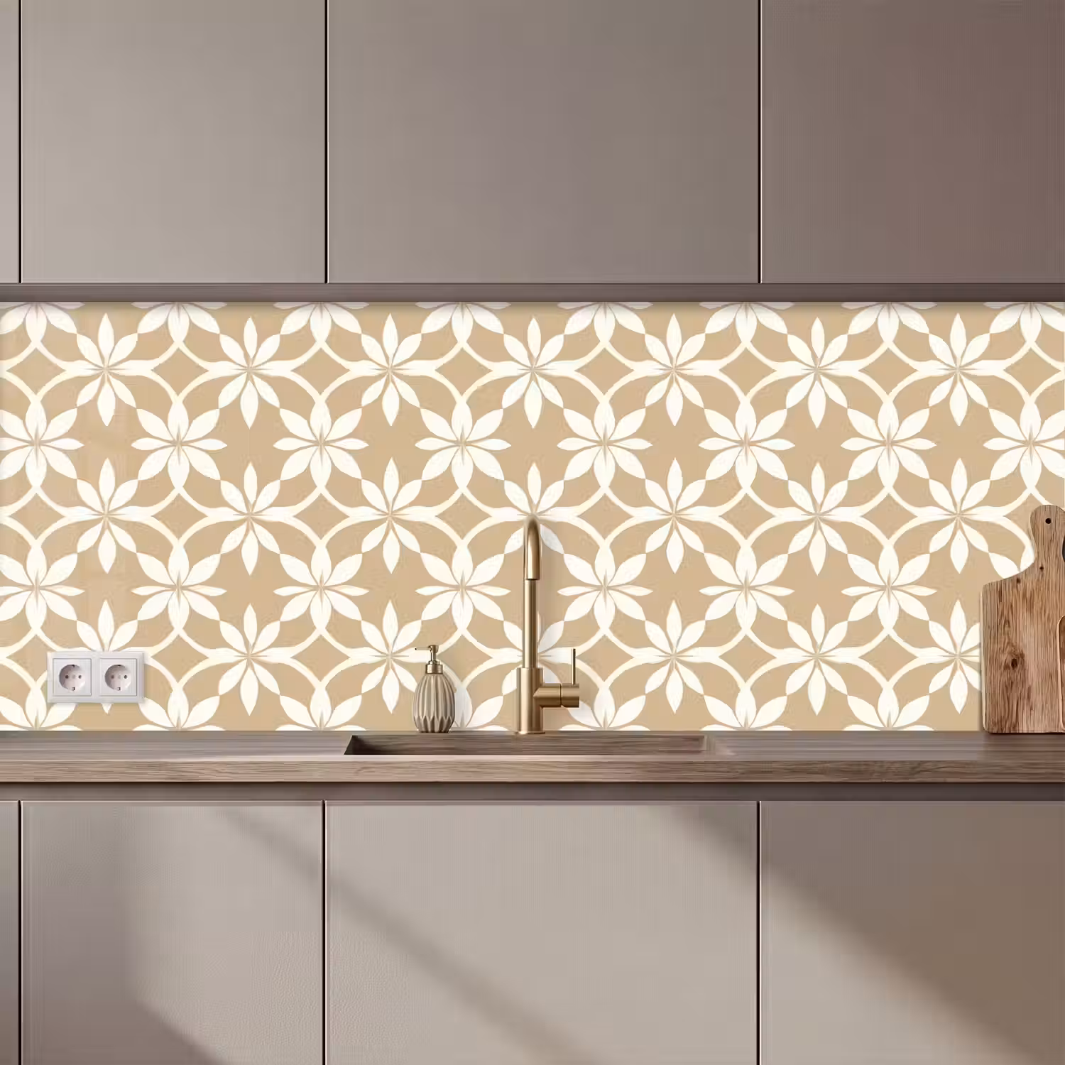 Bloemen - Patroon - Beige keuken achterwand 2 middel 871 zz_3dshopping