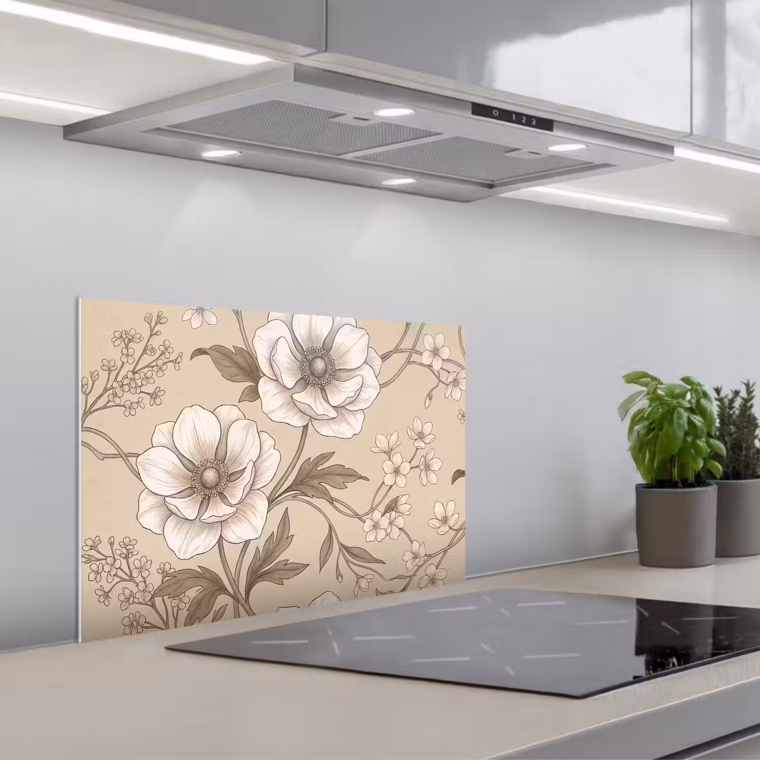 Bloemen - Patroon - Beige keuken achterwand spatscherm klein -3d_schuin