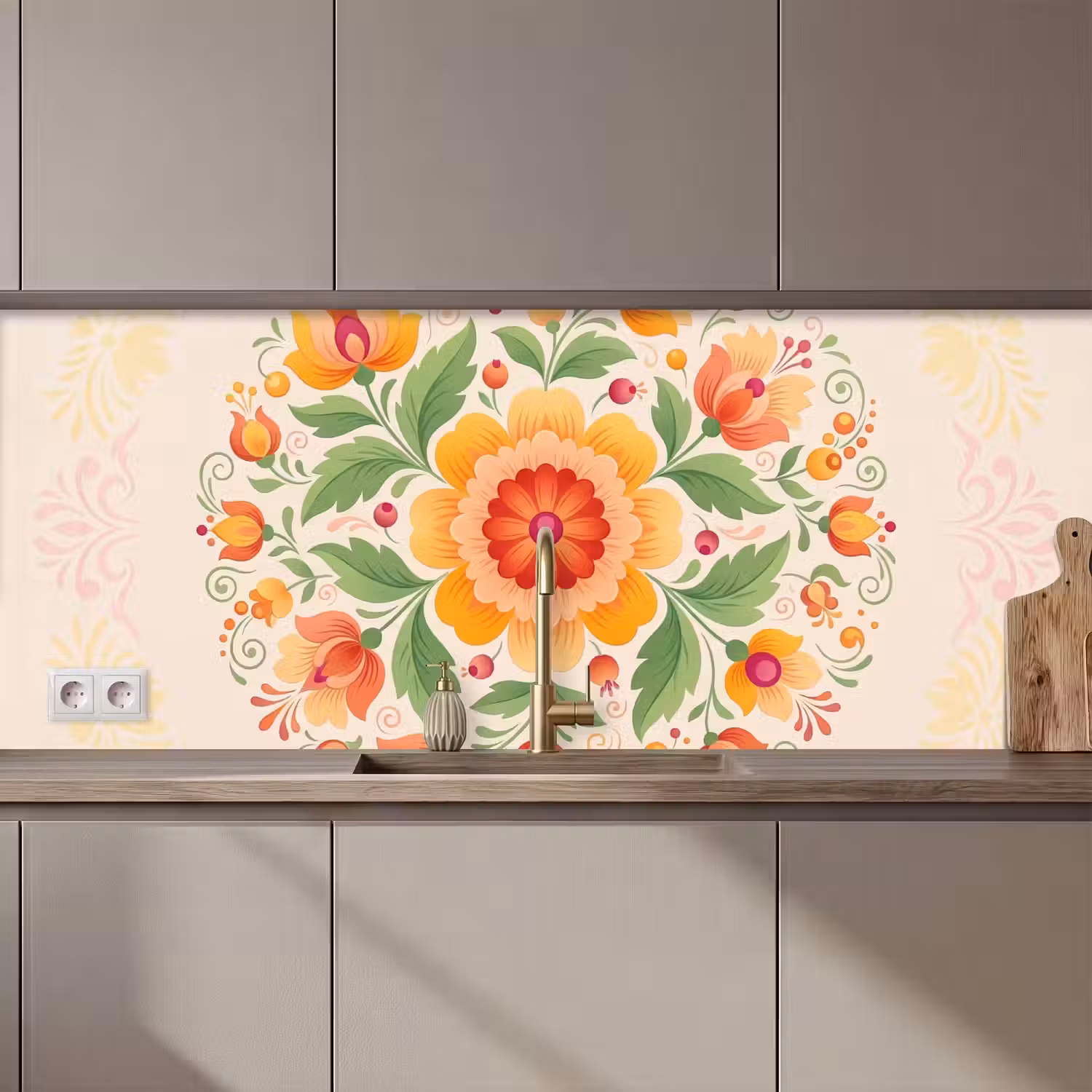 Bloemen - Patroon - Decoratief - Oranje keuken achterwand 2 middel zz_3dshopping