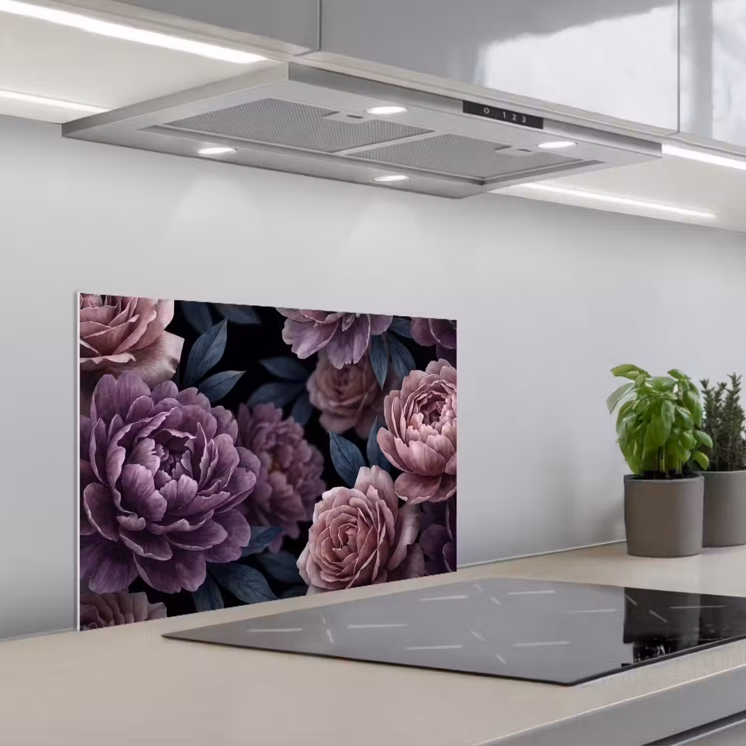 Bloemen - Patroon - Donker - Botanisch - Paars keuken achterwand spatscherm klein -3d_schuin