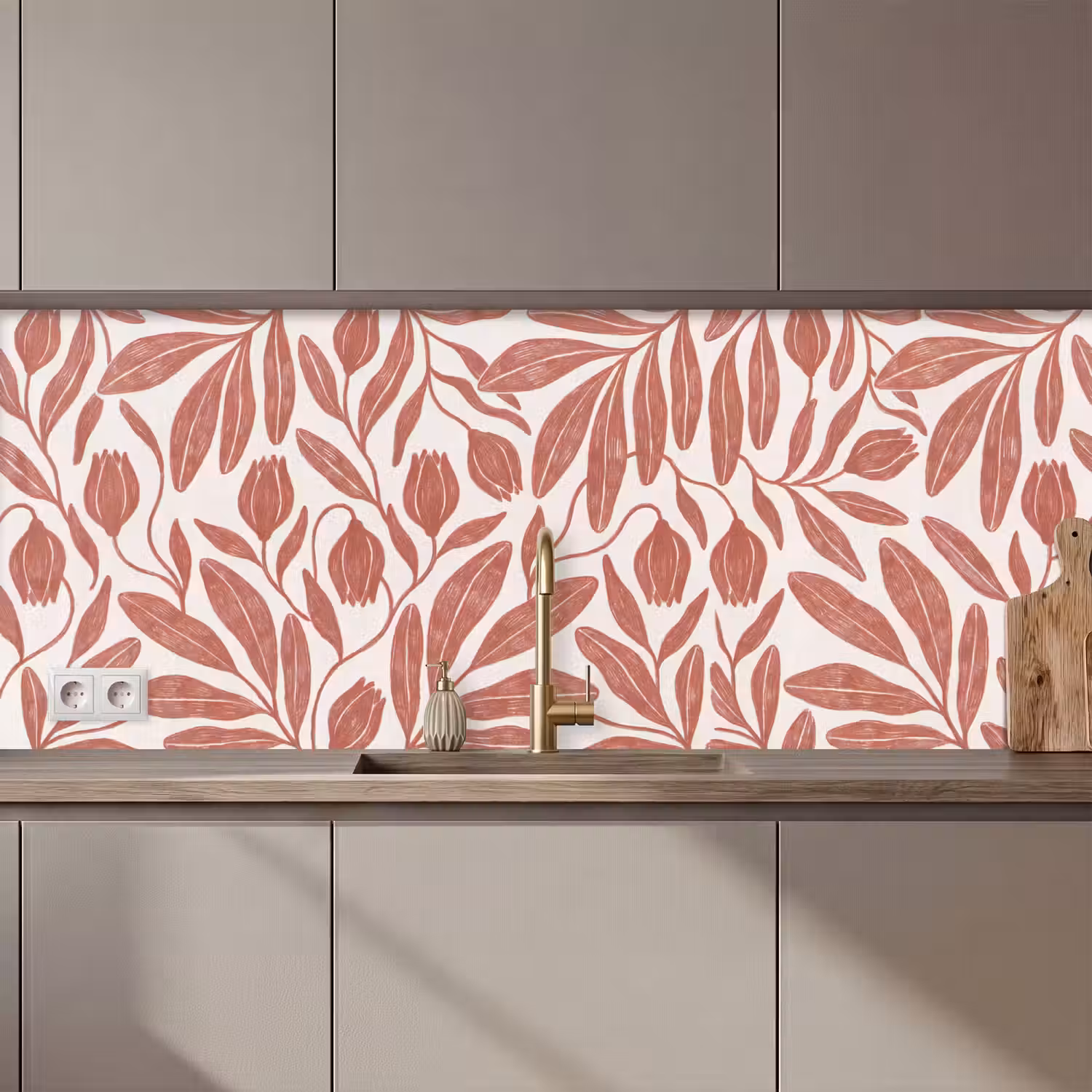 Bloemen - Patroon - Modern - Natuur - Bruin keuken achterwand 2 middel zz_3dshopping