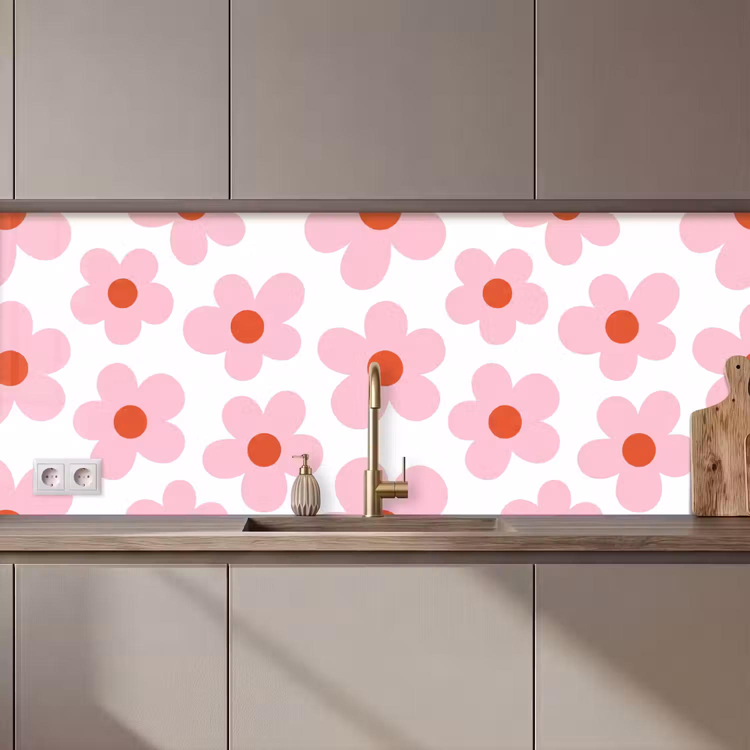 Bloemen - Patroon - Modern - Roze - Wit keuken achterwand 2 middel zz_3dshopping