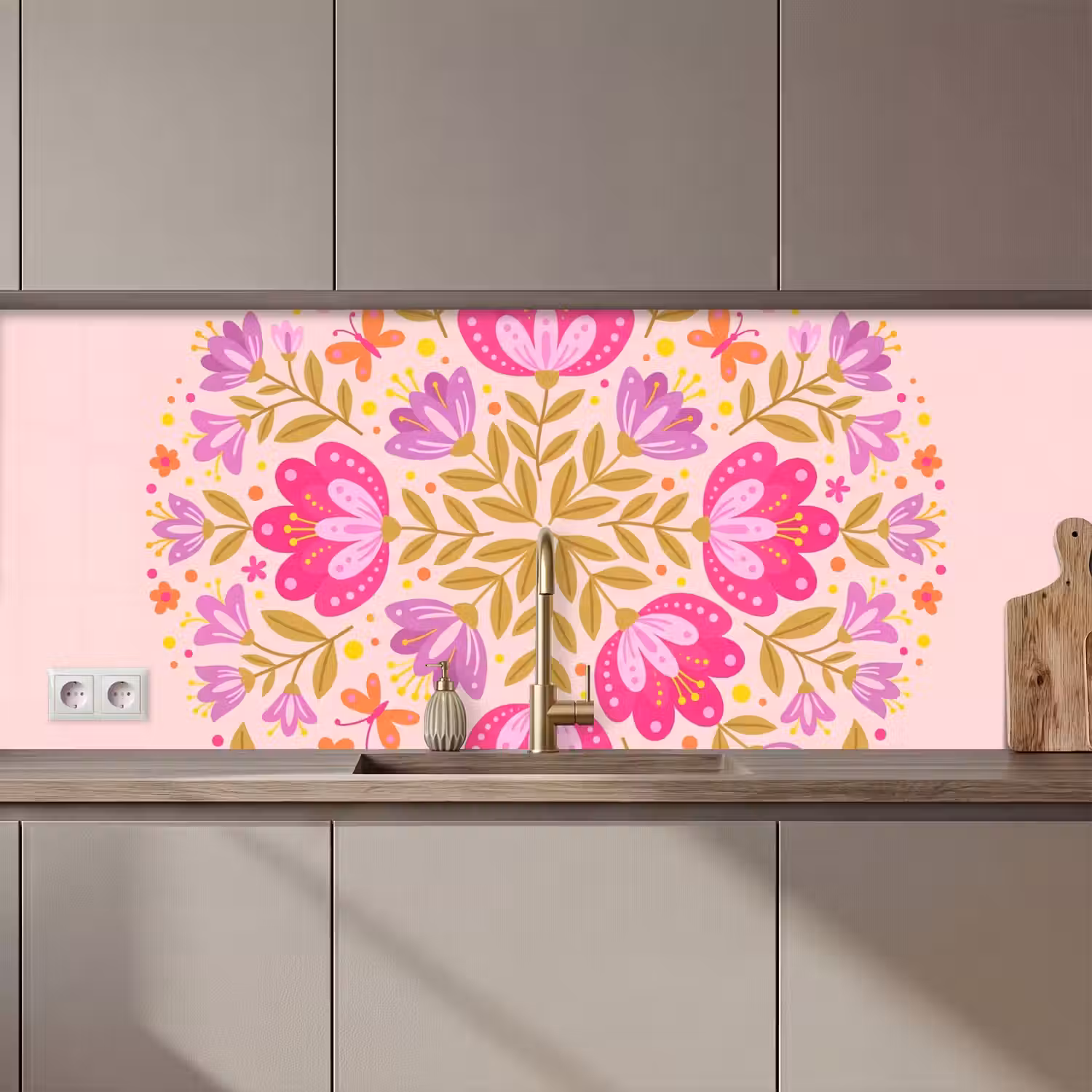 Bloemen - Patroon - Natuur - Abstract - Roze keuken achterwand 2 middel zz_3dshopping