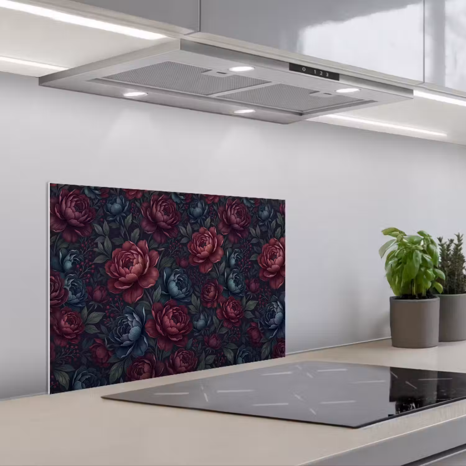 Bloemen - Patroon - Natuur - Klassiek - Donker keuken achterwand spatscherm klein -3d_schuin