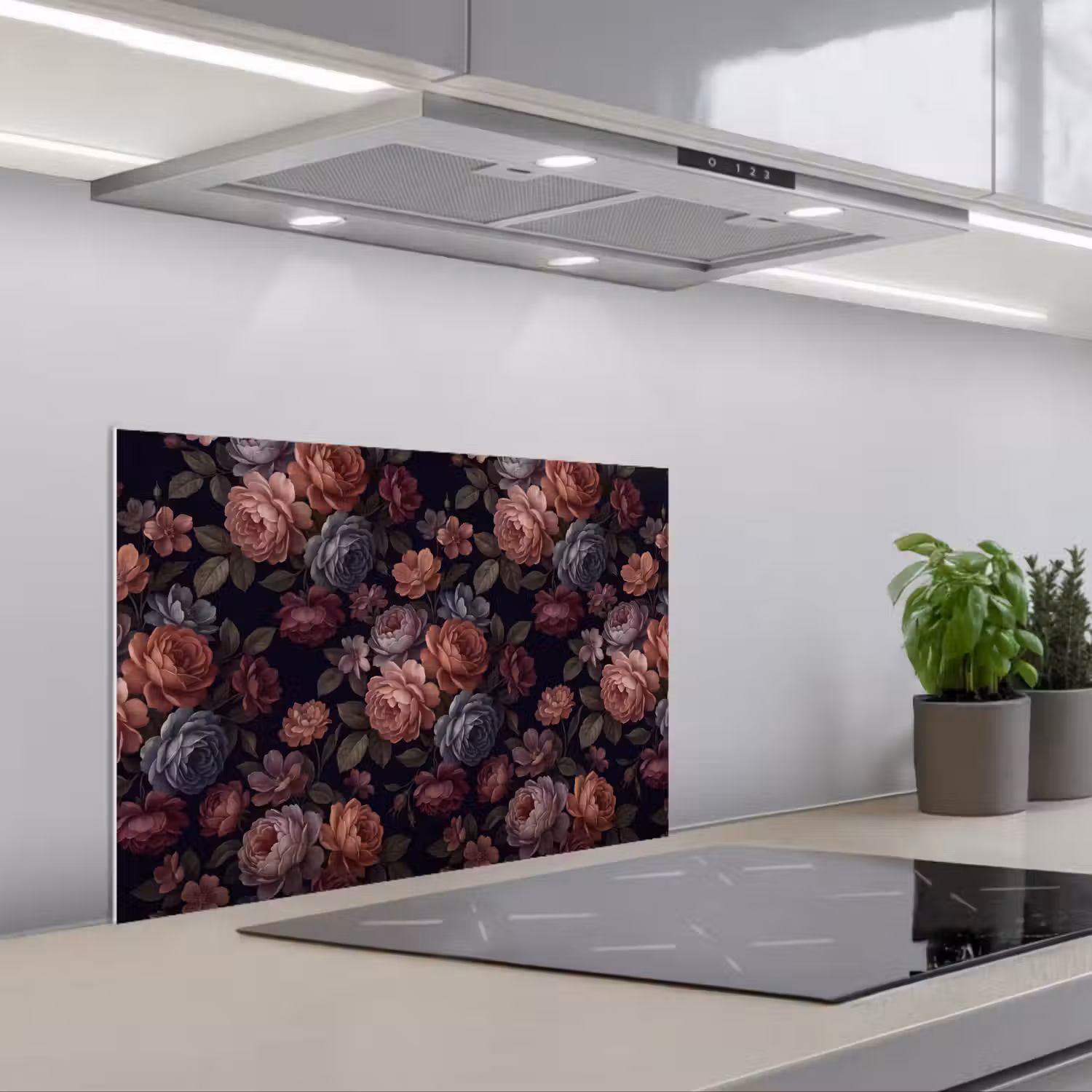 Bloemen - Patroon - Vintage - Donker - Roze keuken achterwand spatscherm klein -3d_schuin